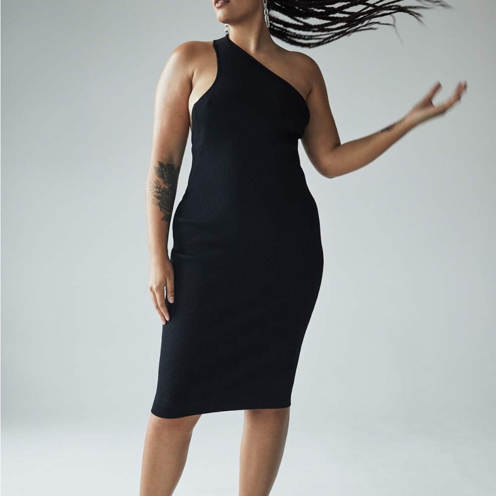 ZARA ribbed one shoulder midi dress